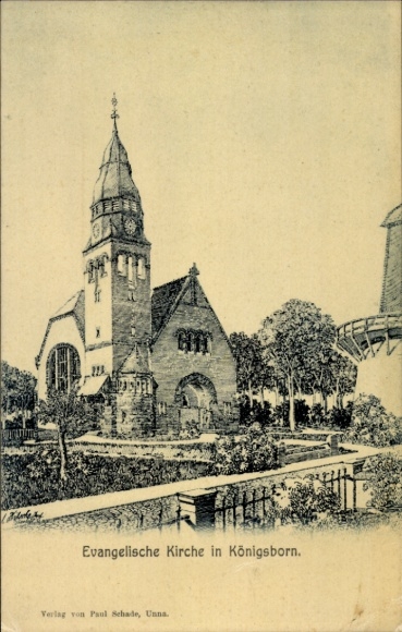 Künstler Ak Königsborn Unna im Ruhrgebiet, Evangelische Kirche
