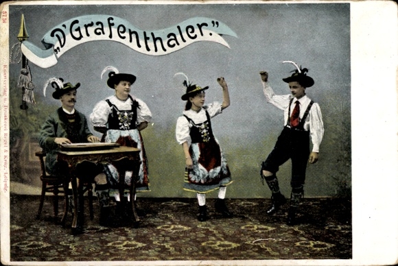 Ak D'Grafenthaler, Trachtengruppe, Kinder beim Tanz, Zitherspieler