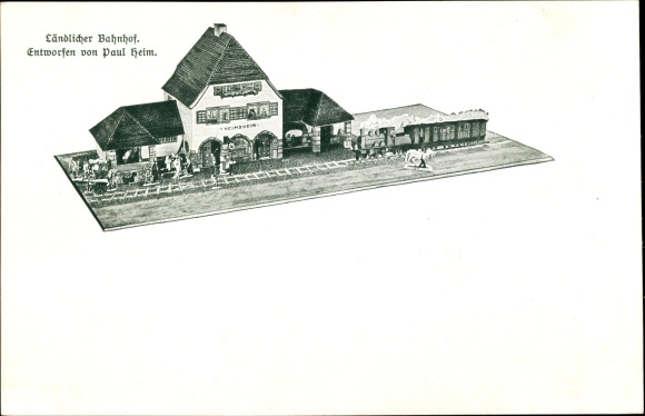 Künstler Ak Heimsheim BW, Ländlicher Bahnhof, Entworfen von Paul Heim, Modell