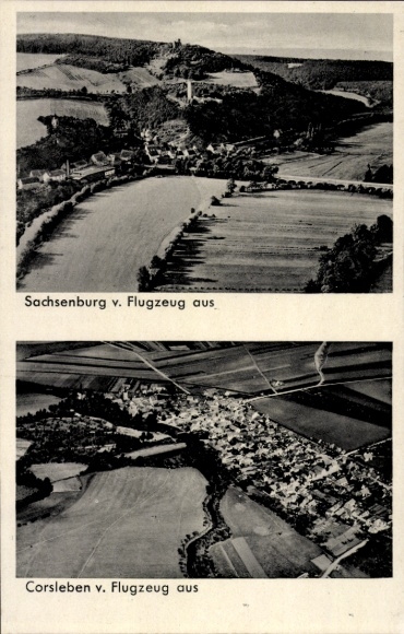 Ak Gorsleben an der Unstrut Kyffhäuserkreis, Fliegeraufnahme, Sachsenburg