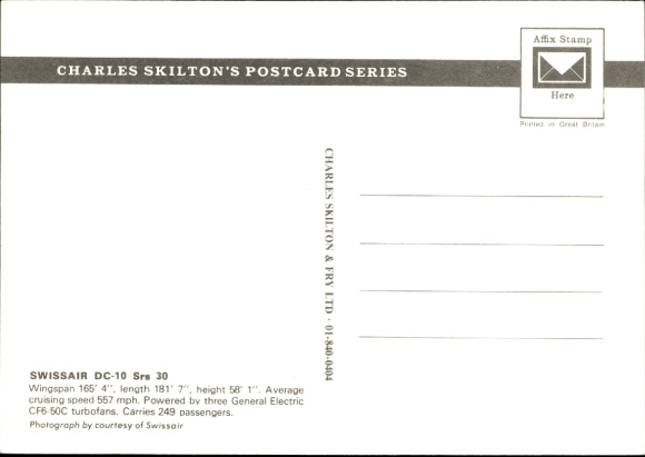Postcard passenger aircraft Swissair DC-10 srs 30