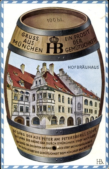 Artist Postcard Boettcher, Hans, Munich Bavaria, Hofbräuhaus, beer barrel