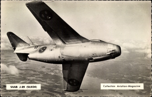 Postcard Swedish aircraft SAAB J-29