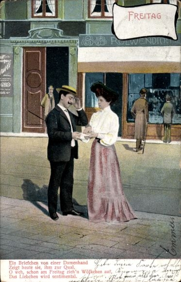 Postcard Friday, Lovers, A note from a lady's hand