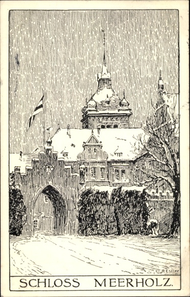 Artist Postcard Estler, Meerholz Gelnhausen in Hesse, Meerholz Castle, winter