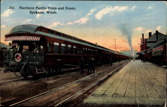 Ak Spokane Washington USA, Northern Pacific Train and Depot