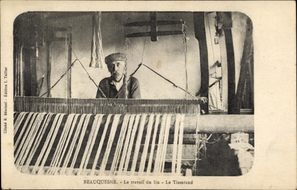 Postcard Beauquesne Somme, linen work, the weaver