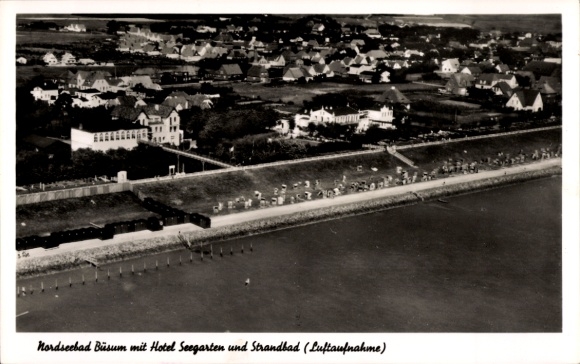 Ak Nordseebad Büsum, luchtfoto, Hotel Seegarten, lido