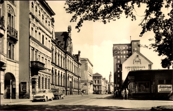 Ak Gera in Thüringen, postkantoor, hoogbouw, Straße des 7. Oktober, Sachsenring Trabant