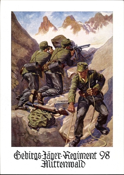 Künstler Ak Seitz, Mittenwald in Oberbayern, Gebirgsjäger Regiment 98, Wehrmacht