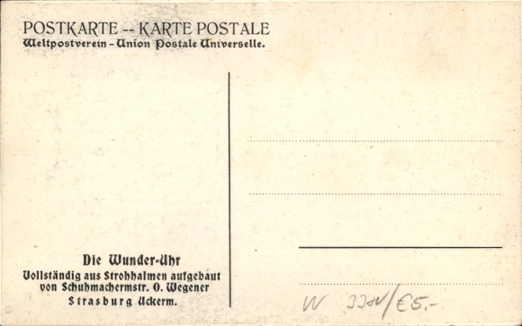 Postcard Strasburg in the Uckermark, miracle clock made of straws, master shoemaker O. Wegener