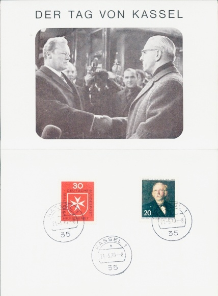 Klapp Postcard Kassel in Hesse, Rammelsberg, Willy Brandt and Willi Stoph