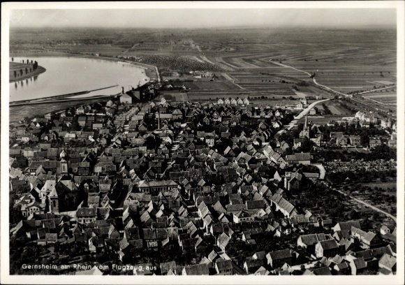 Ansichtkaart Gernsheim am Rhein Hesse, luchtfoto