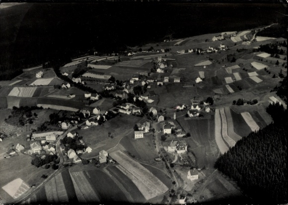Postcard Schnarrtanne Auerbach im Vogtland, aerial photograph