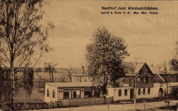 Ak Quirla Roda Stadtroda in Thüringen, Gasthof zum Waldschlößchen, ländliche Landschaft, Gebäude,