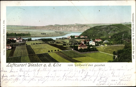 Ak Diesbar Seußlitz Nünchritz an der Elbe, uitzicht vanaf Golkwald
