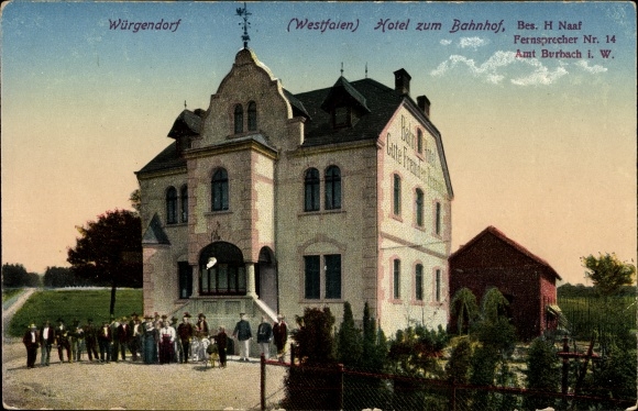 Postcard Würgendorf Burbach Westfalen, Hotel zum Bahnhof, H. Naaf