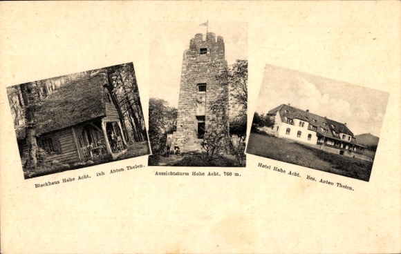 Postcard Adenau Rhineland Palatinate, Blockhaus Hohe Acht, refreshment station, observation tower, Hotel Hohe Acht
