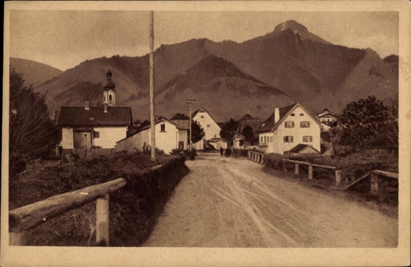 Postcard Lenggries in Upper Bavaria, street scene