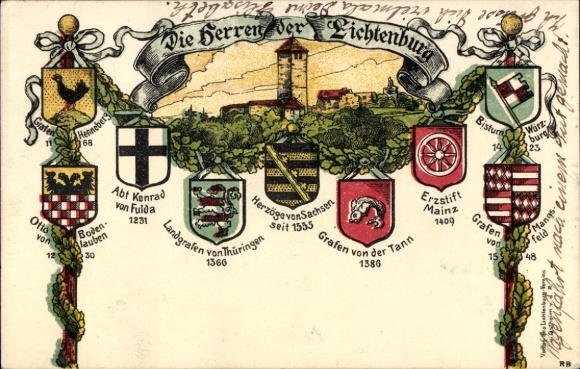 Coat of arms Chromo-Litho Ostheim of the Rhön in Lower Franconia, The Lords of Lichtenburg