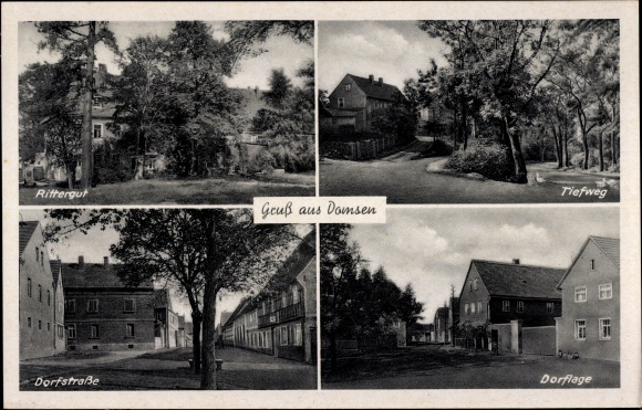 Ak Wüstung Domsen bij Hohenmölsen in Saksen-Anhalt, landhuis, lage weg, dorpsligging, dorpsstraat