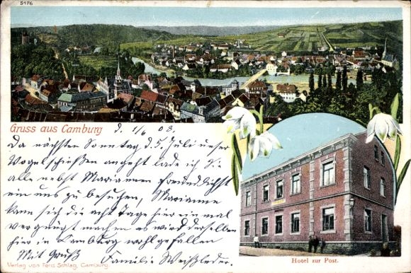 Ak Camburg an der Saale Thüringen, Hotel zur Post, Totalansicht