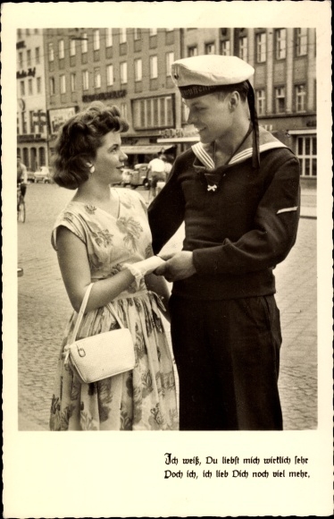 Postcard I know you really love me very much, sailor with wife, navy
