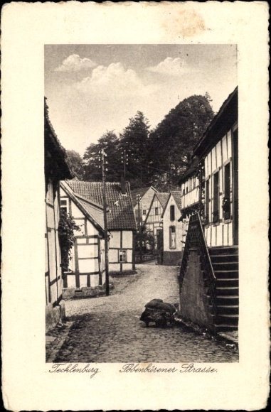 Ak Tecklenburg in Westfalen, Verschlungene Gassen, Fachwerkhäuser, Kopfsteinpflaster