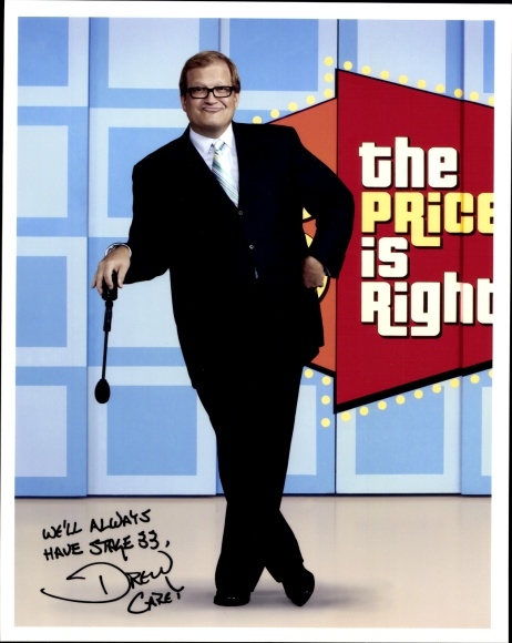 Ak-acteur, presentator en komiek Brew Carey, portret, show The Price is Right, handtekening