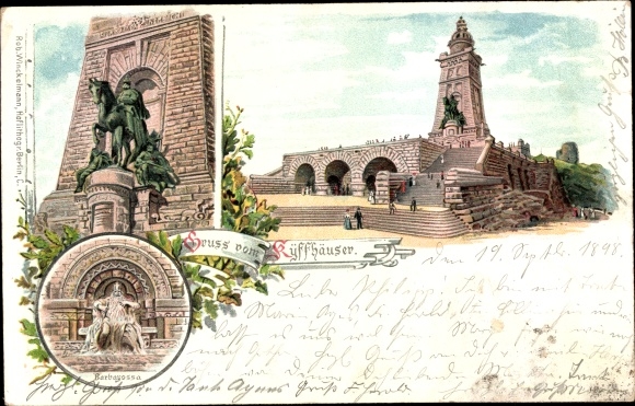 Litho Steinthaleben Kyffhäuserland in Thüringen, Kaiser Wilhelm Denkmal, Barbarossa