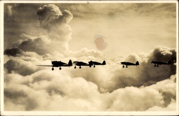 Postcard German fighter aircraft, Klemm Squadron, Luftwaffe, D-Ersi, YR Aeu, YR Aet, D Eabu