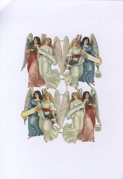 Oblate block of 4 angels with long robes, approx. 18 x 13 cm