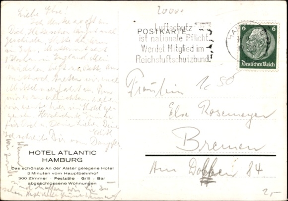 Postcard Hamburg Mitte St. Georg, Hotel Atlantic on the Outer Alster