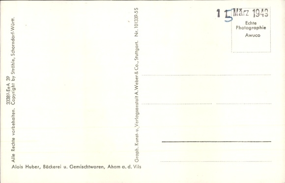 Postcard Aham on the Vils, aerial photograph