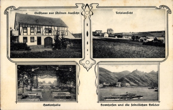 Postcard Fleckertshöhe hamlet of Boppard am Rhein, inn with a beautiful view, Bornhofen, Enemy Brothers