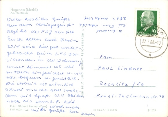 Ak Hagenow in Mecklenburg, gedeeltelijk zicht, molenvijver, zwanen, kerktoren