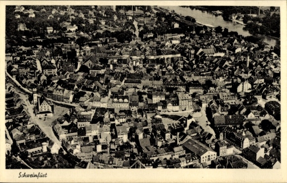 Postcard Schweinfurt in Lower Franconia Bavaria, aerial photograph