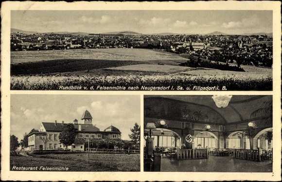 Ak Ebersbach Neugersdorf, Rundblick von der Felsenmühle, Restaurant