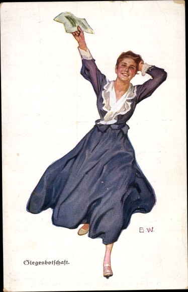 Artist PC Wennerberg, Bruno, message of victory, woman with letter