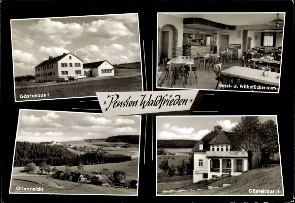 Postcard Oberbrumberg Helmbrechts Bavaria, Pension Waldfrieden, Guesthouse I and II, Guest room, View of the town