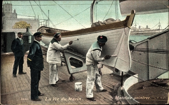 Postcard La Vie du Marin, Matelots peintres, French Sailors, Warship