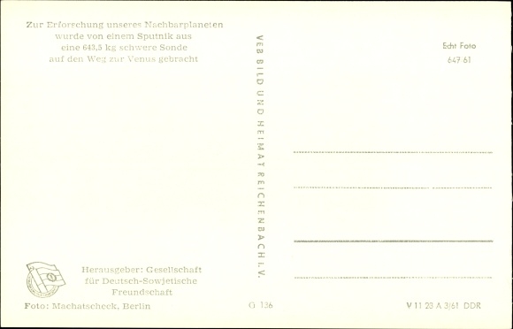 Postcard probe is launched by a Sputnik on the way to Venus 12 02 1961, space travel