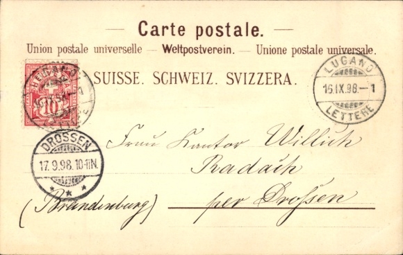 KP Lugano Canton Ticino Szwajcaria, San Lorenzo, Monte Bre, 1898, kolorowy krajobraz