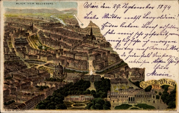 Chromo-Litho Wien 3 Landstraße, view from Belvedere Palace