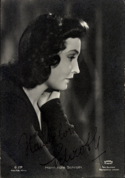 Ak actrice Hannelore Schroth, profielweergave, handtekening