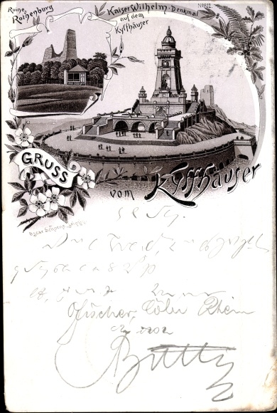 litho Steinthaleben Kyffhäuserland in Thüringen, Kyffhäuser, Kaiser-Wilhelm-monument, Rothenburg