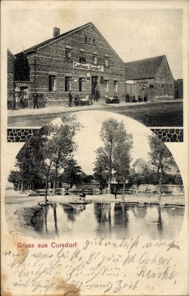 Postcard Cursdorf in Thuringia, Casthaus Gruss from landscape with water