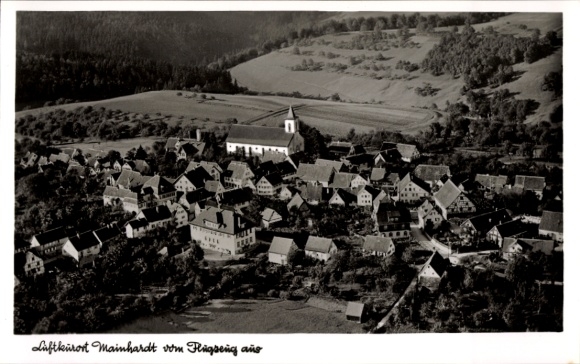 Postcard Mainhardt in Württemberg, aerial photograph, church