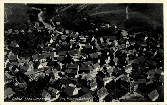 Postcard Lieblos Gründau in Hesse, aerial photograph, overall view
