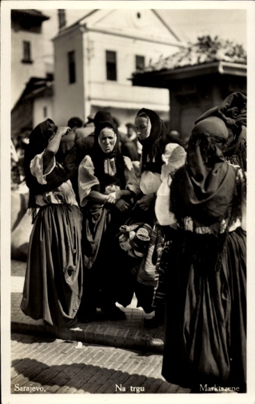 Postcard Sarajevo Bosnia Herzegovina, Na trgu, market scene, traditional costumes